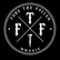 A circular black-and-white graphic with the words 'FORE THE FALLEN' around the top, large stylized letters 'T', 'F', and 'F' arranged around crossed diagonal lines, a nail motif at the bottom center, and 'MMXXIV' at the bottom, all on a black background.
